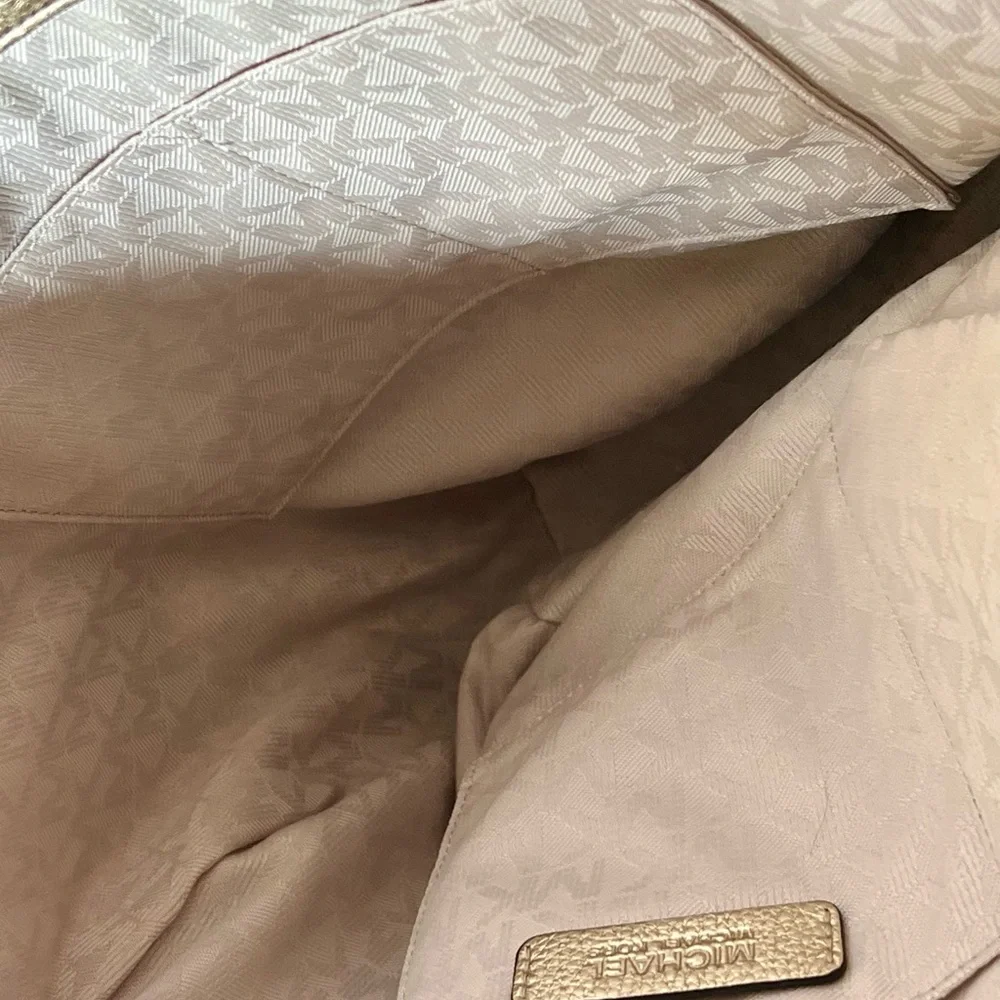 Michael Kors Woven Straw Tote with Metallic Beige Trim